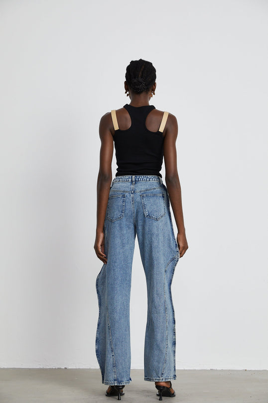 Flora Blue High Waisted Wide Leg Jeans 100% Cotton