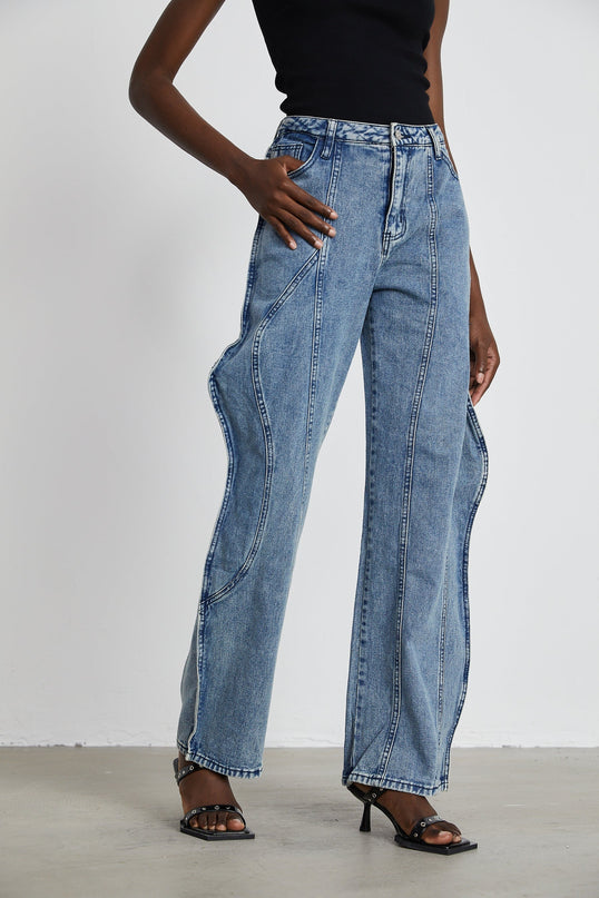 Flora Blue High-Waisted Wide Leg Jeans