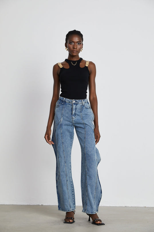 Flora Blue High Waisted Wide Leg Jeans