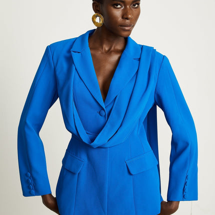 Flora Blue Jacket with Scarf Detail and Notched Lapels