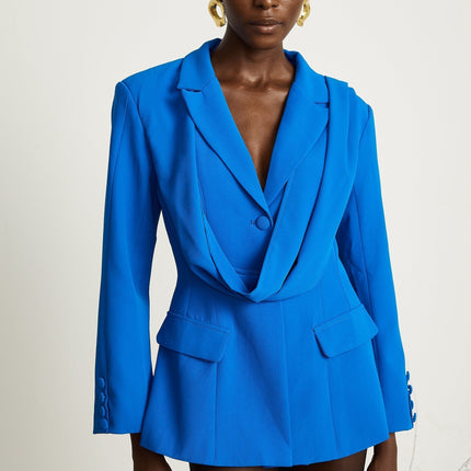 Flora Blue Jacket with Scarf Detail and Notched Lapels
