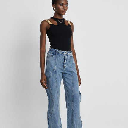 Flora Blue Wide Leg High Waisted Cotton Jeans