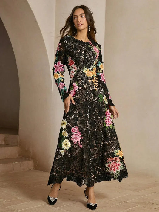 Floral AllOver Print Long Sleeve Casual Dress