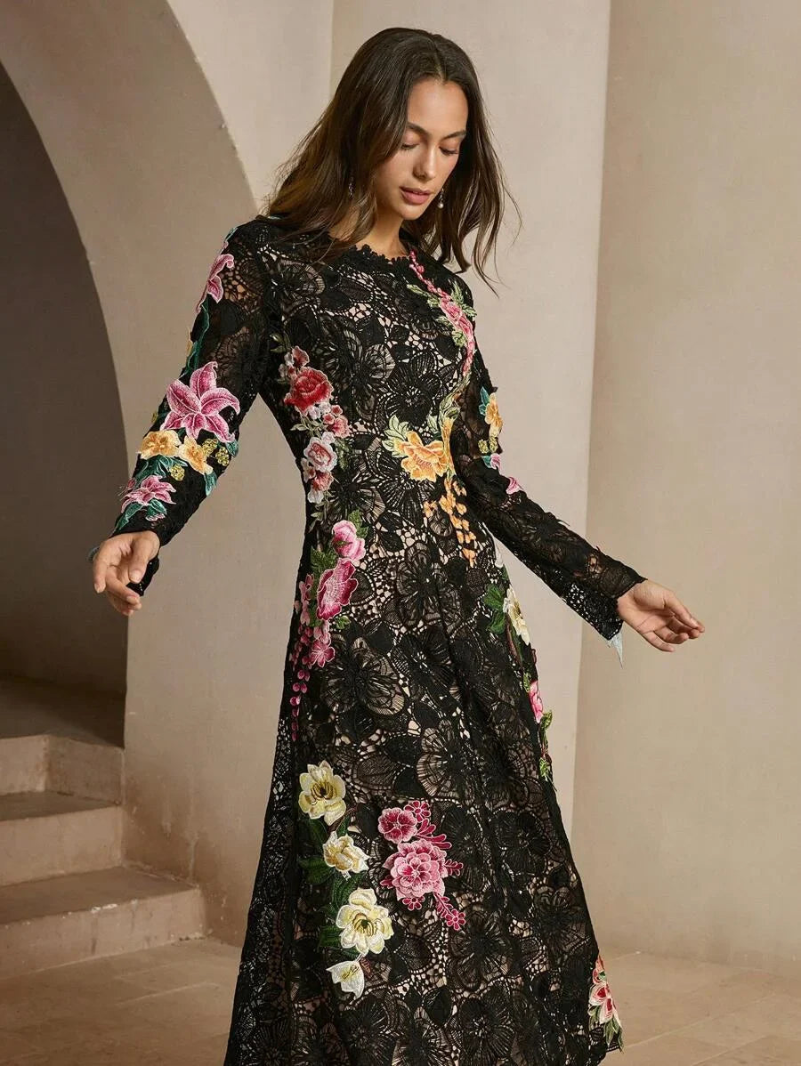 Floral AllOver Print Long Sleeve Casual Dress