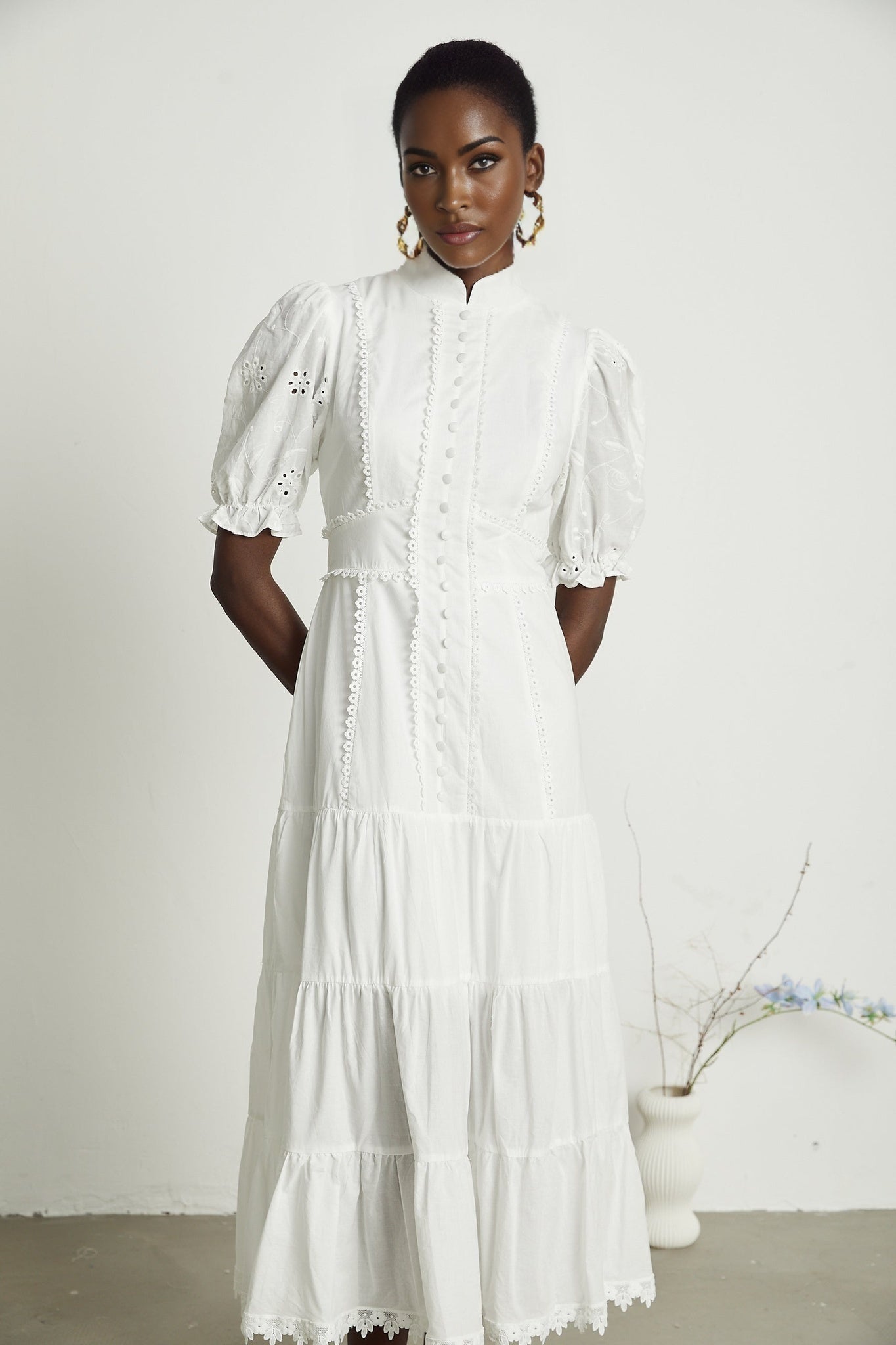 Floral embroidered lace midi dress in Coline style
