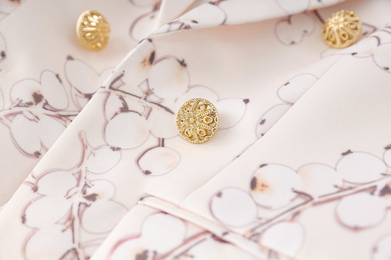 Floral Pattern Gold - Buttoned Blazer - Pink