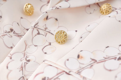 Floral Pattern Gold - Buttoned Blazer - Pink