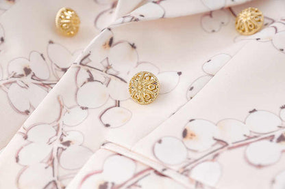Floral Pattern Gold - Buttoned Blazer - Pink