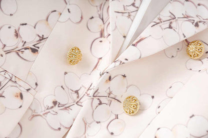 Floral Pattern Gold - Buttoned Blazer - Pink