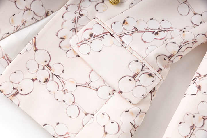 Floral Pattern Gold - Buttoned Blazer - Pink