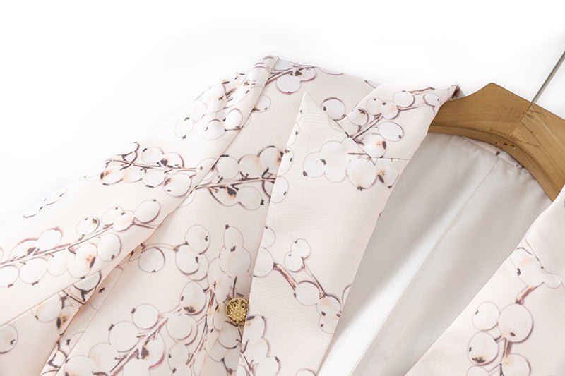Floral Pattern Gold - Buttoned Blazer - Pink