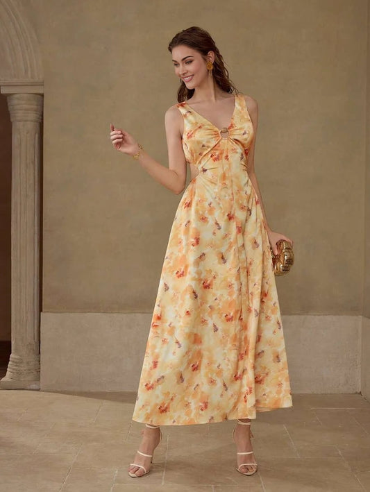 FLORAL PRINT CUT OUT DRESS