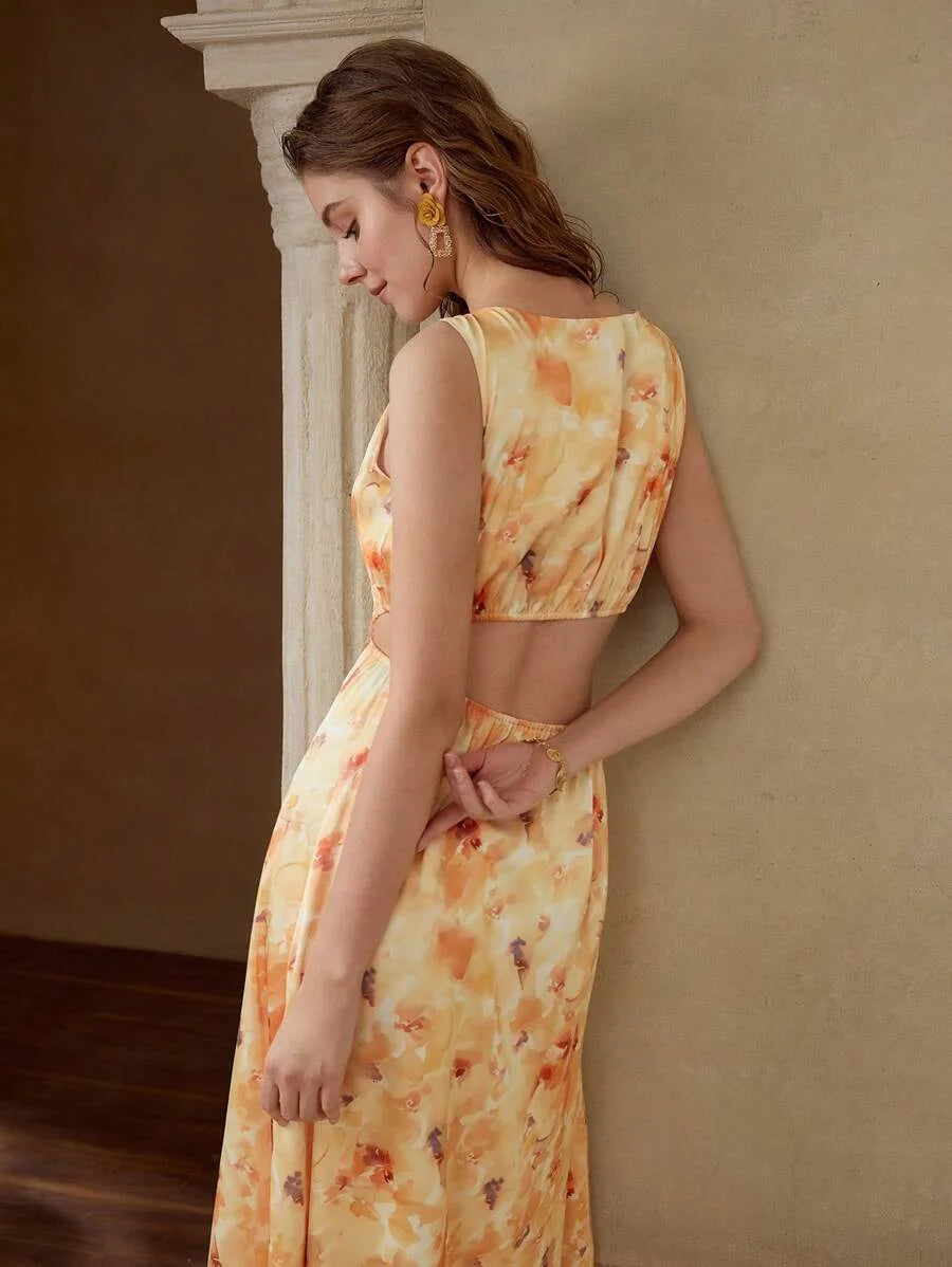 FLORAL PRINT CUT OUT DRESS