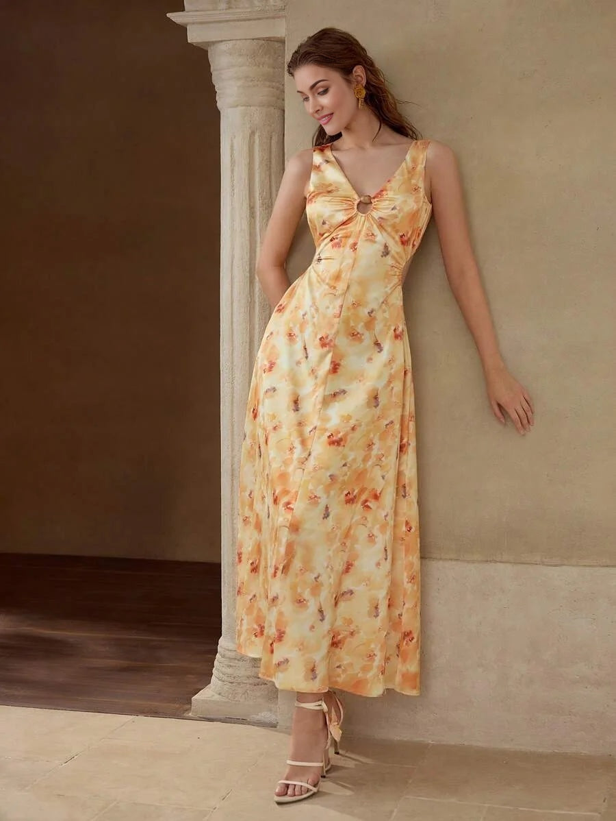 FLORAL PRINT CUT OUT DRESS