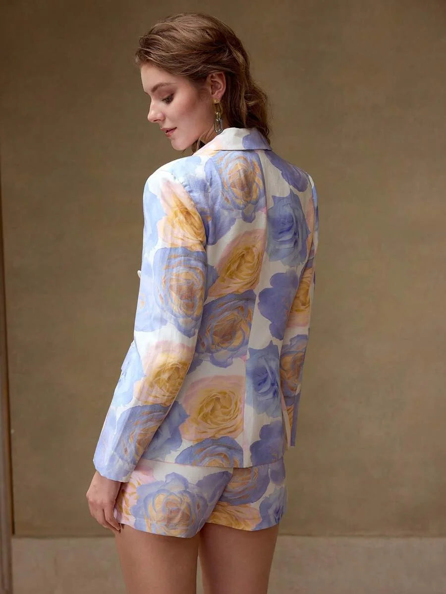 FLORAL PRINT DOUBLE BUTTON BLAZER
