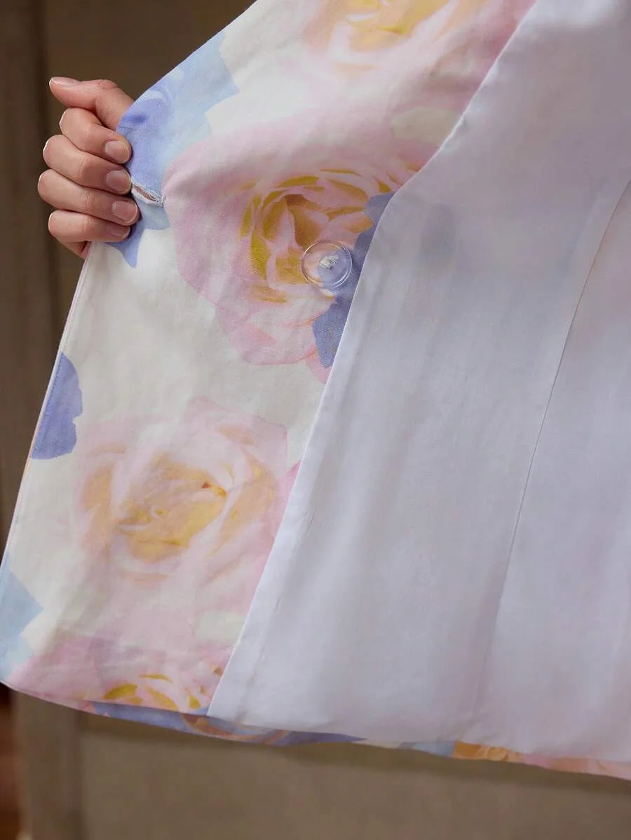 FLORAL PRINT DOUBLE BUTTON BLAZER