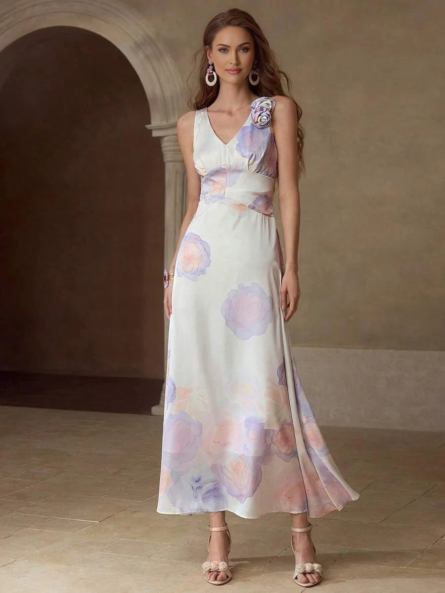 FLORAL PRINT FITTED WAIST DRESS