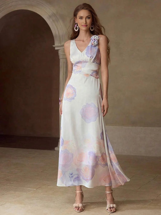 FLORAL PRINT FITTED WAIST DRESS