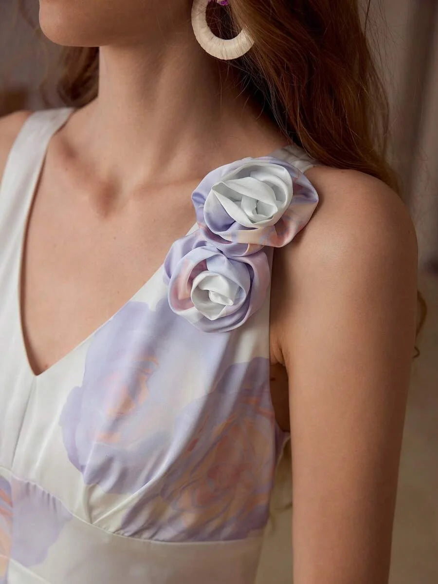 FLORAL PRINT FITTED WAIST DRESS