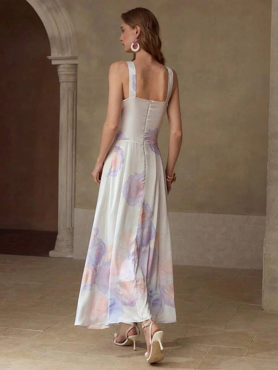 FLORAL PRINT FITTED WAIST DRESS