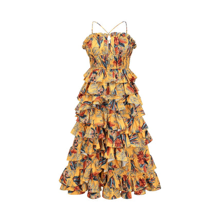 Floral print midi dress with tiered ruffles named Apolline