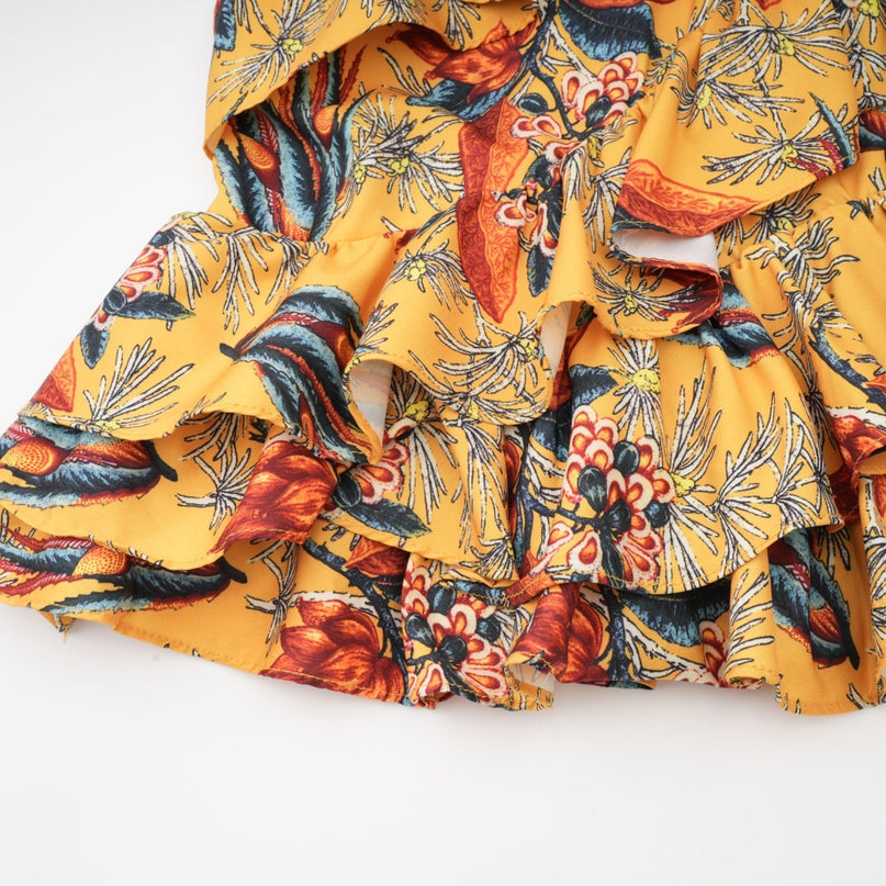 Floral print midi dress with tiered ruffles named Apolline