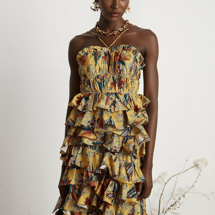 Floral print midi dress with tiered ruffles named Apolline