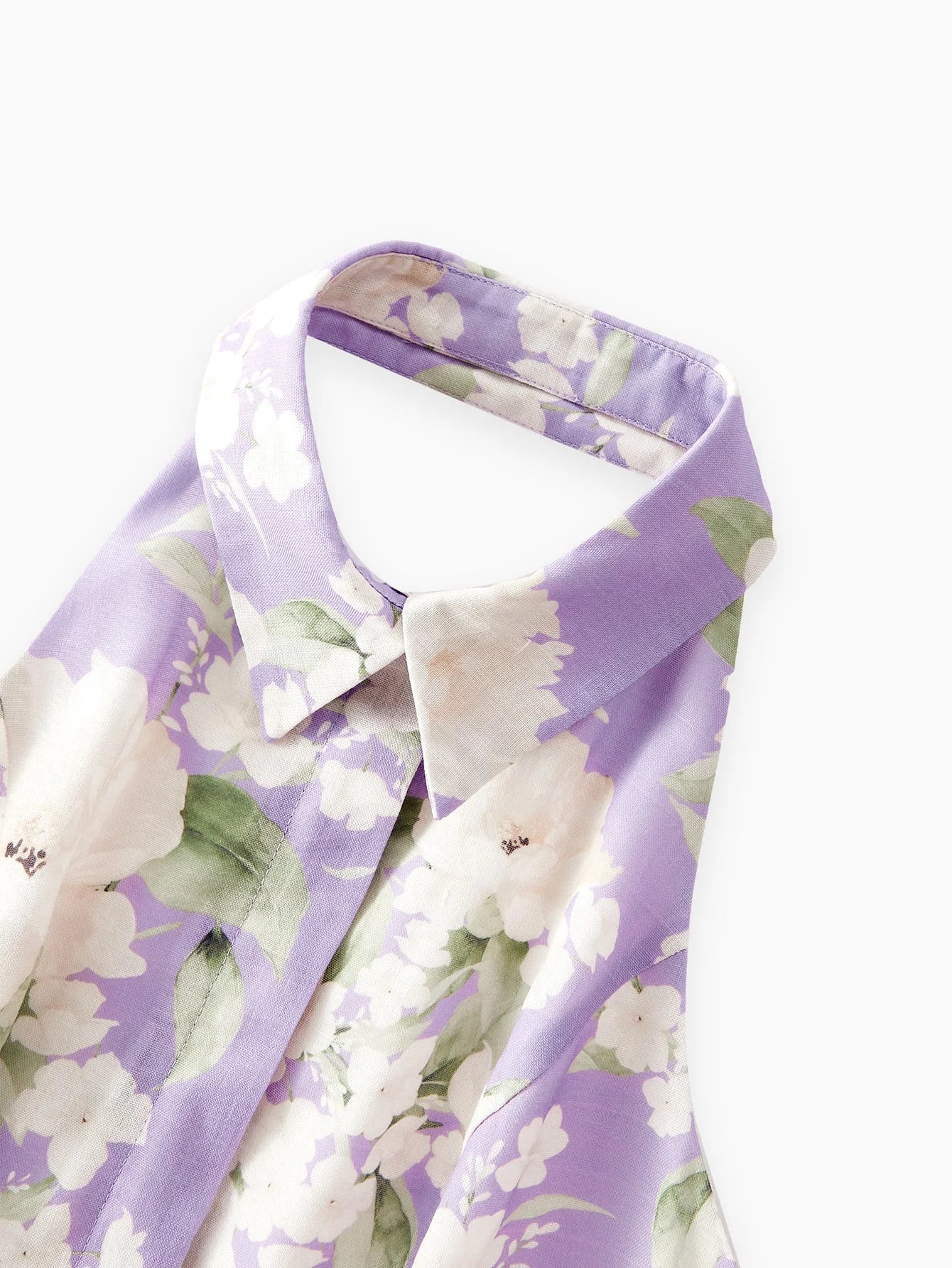 FLORAL PRINT OPEN BACK SLEEVELESS HALTER ROMPER WITH BELT