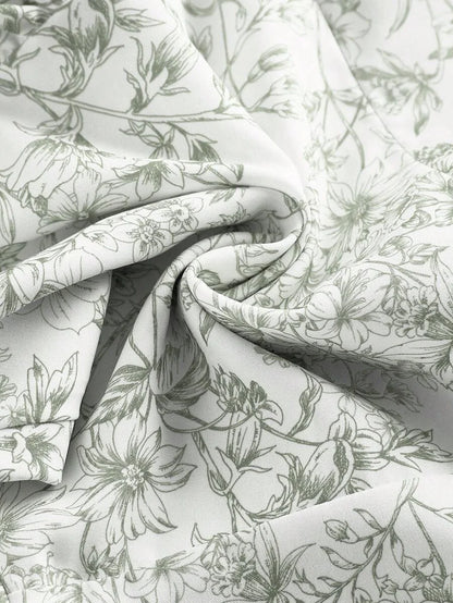 Floral Print Ruched Bust Ruffle Trim Tie Backless Halter Green Floral Summer Pastoral Short Dress
