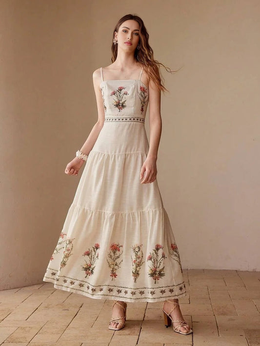 FLORAL PRINT RUFFLE HEM CAMI DRESS