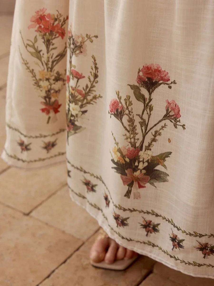 FLORAL PRINT RUFFLE HEM CAMI DRESS