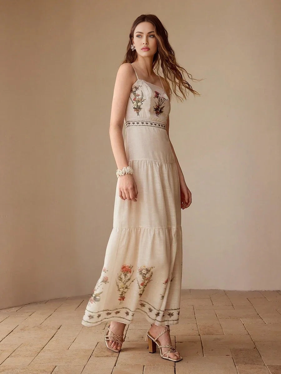 FLORAL PRINT RUFFLE HEM CAMI DRESS