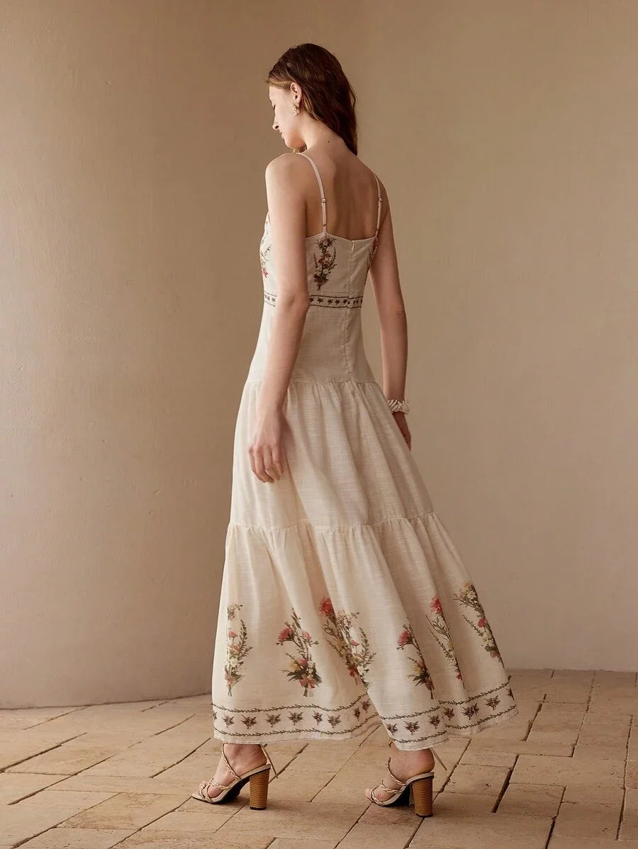 FLORAL PRINT RUFFLE HEM CAMI DRESS