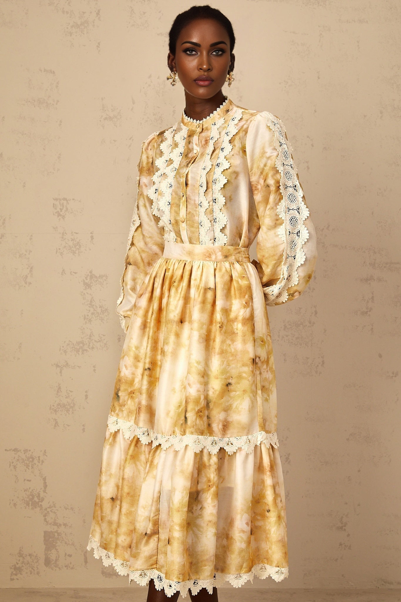 Floral print two piece outfit with blouse and skirt in Dulcie style