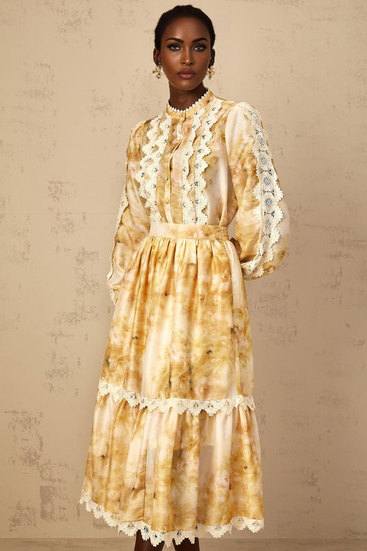 Floral print two piece outfit with blouse and skirt in Dulcie style