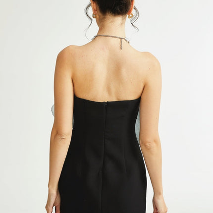 Florence fauxflower mini dress in Black