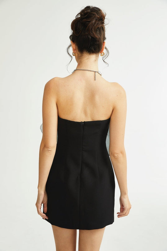 Florence fauxflower mini dress in Black