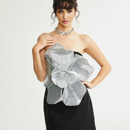 Florence fauxflower mini dress in Black