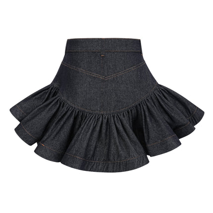 Florence Indigo Blue Ruffled Denim Mini Skirt