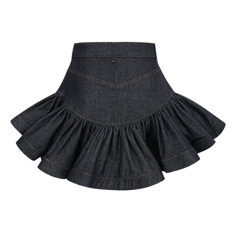 Florence Indigo Blue Ruffled Denim Mini Skirt