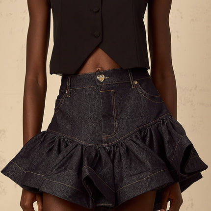 Florence Indigo Blue Ruffled Denim Mini Skirt