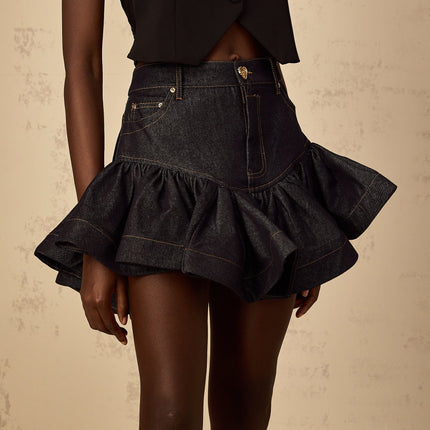 Florence Indigo Blue Ruffled Denim Mini Skirt
