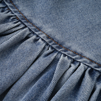 Florence Ruffled Denim Mini Skirt in Light Blue