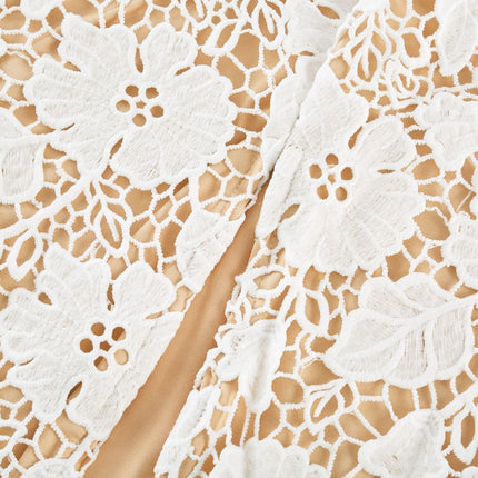 Florence White Floral Embroidered Lace Midi Dress