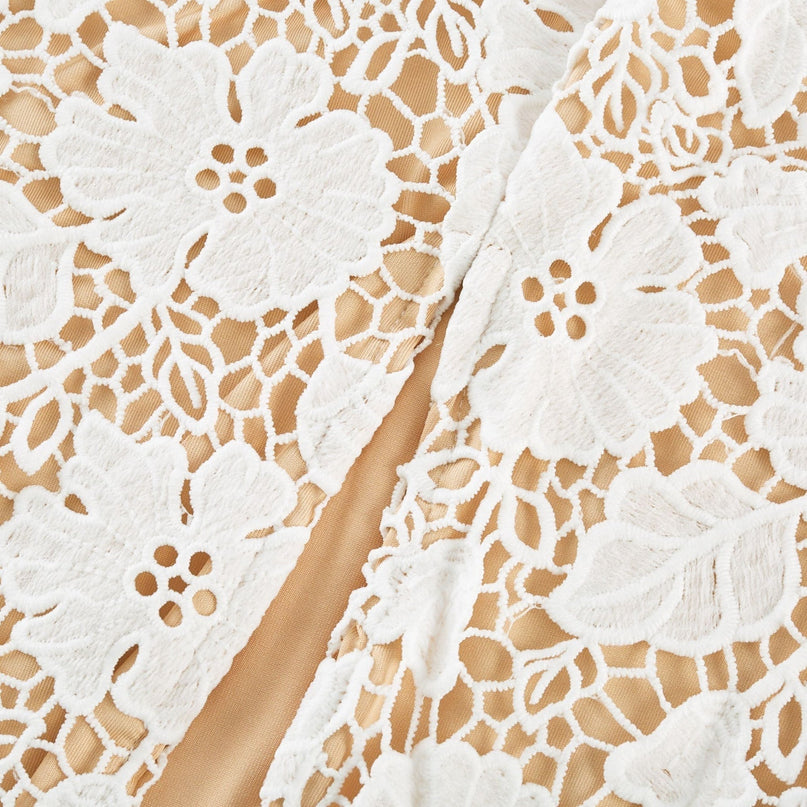 Florence White Floral Embroidered Lace Midi Dress