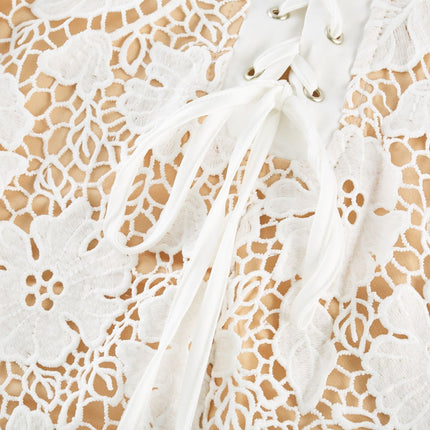 Florence White Floral Embroidered Lace Midi Dress
