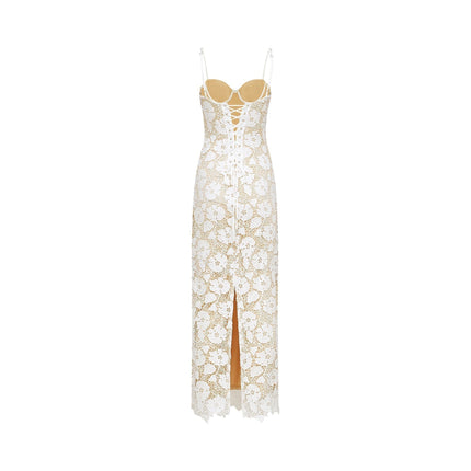 Florence White Floral Embroidered Lace Midi Dress