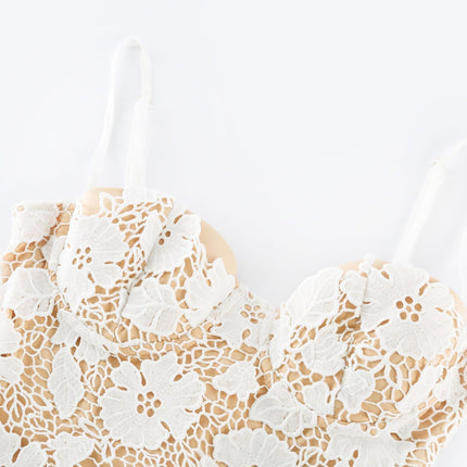 Florence White Floral Embroidered Lace Midi Dress