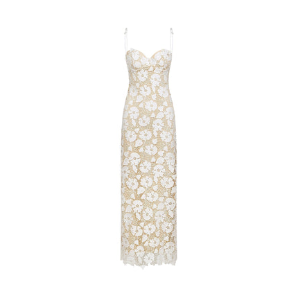 Florence White Floral Embroidered Lace Midi Dress