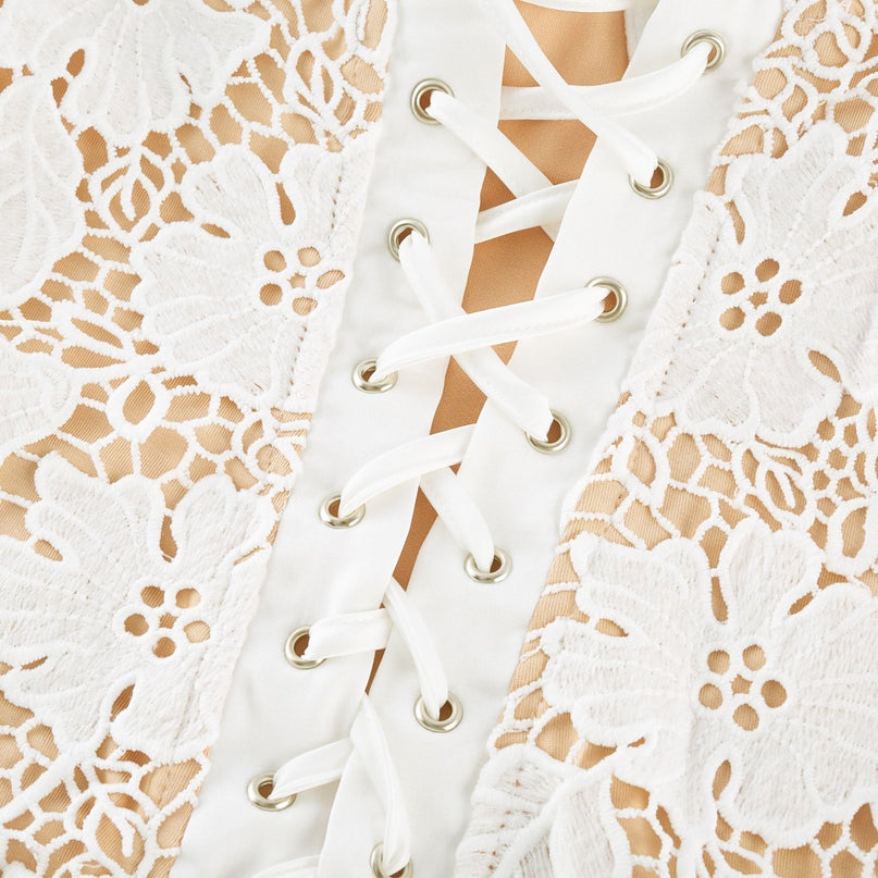 Florence White Floral Embroidered Lace Midi Dress